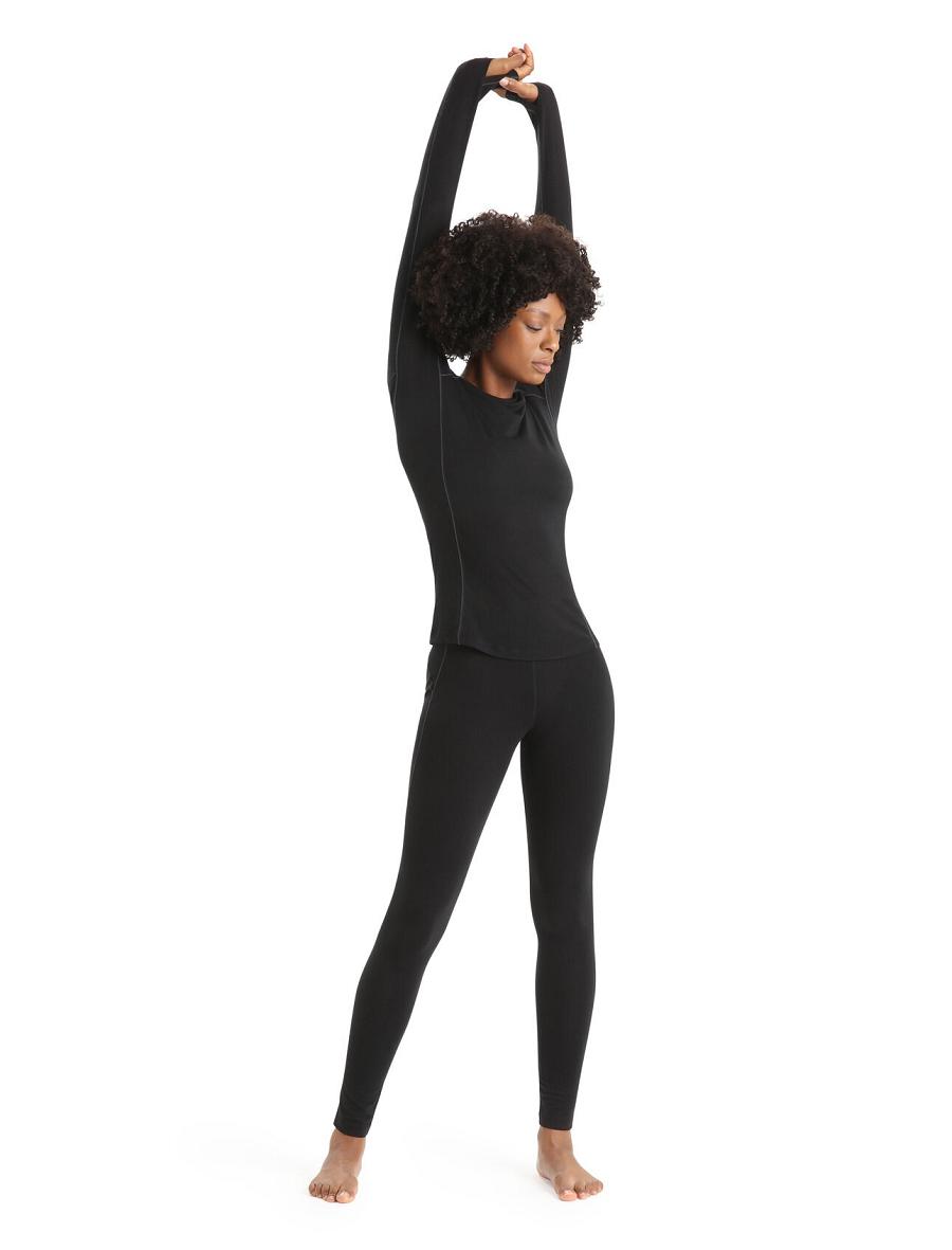 Black Women's Icebreaker BodyfitZone™ Merino 150 Zone Long Sleeve Crewe Thermal Top Base Layers | USA 1887SGLO